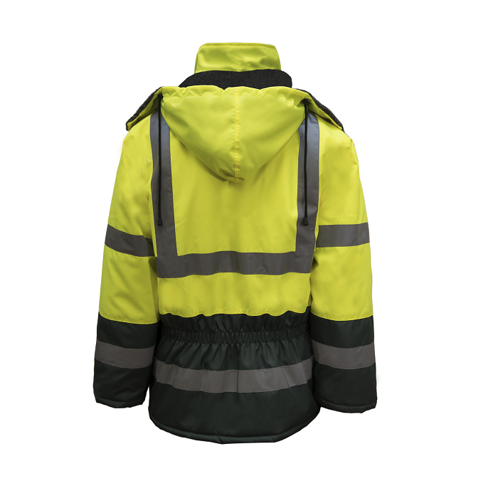 Workcraft WFJ001 Two Tone Freezer Jacket with Reflective Tape - with hood - back view