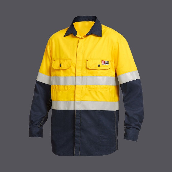 KingGee Y04350 Shieldtec FR Hivis 2tone Open Front Taped Shirt