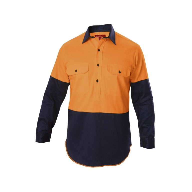 Hard Yakka Y07984 HiVis Cotton Drill Closed Front L/S Shirt