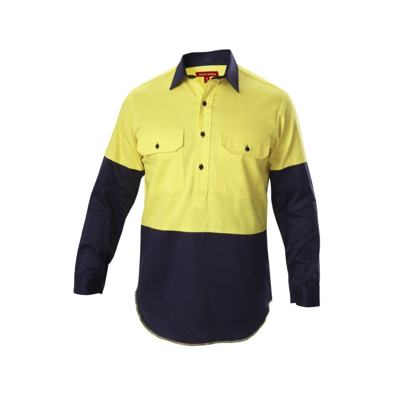 Hard Yakka Y07984 HiVis Cotton Drill Closed Front L/S Shirt