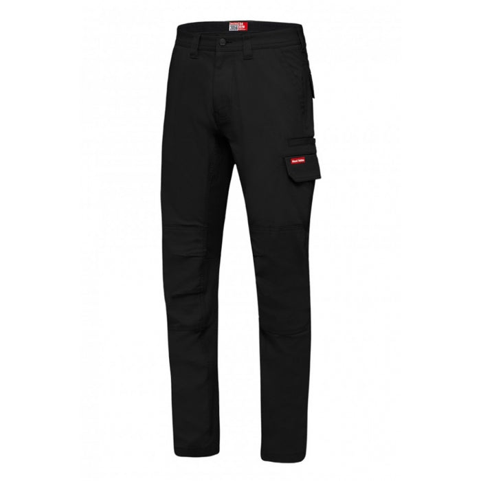 A pair of navy blue Hard Yakka women's ripstop cargo pants with multiple pockets.