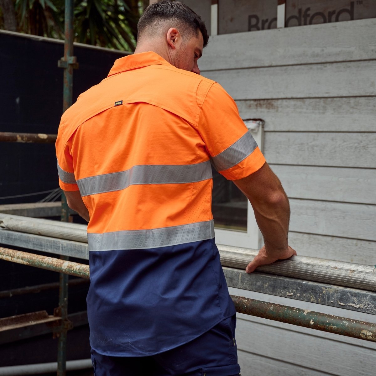 Bisley men's hi-vis orange shirt with reflective tape