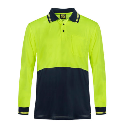 Workcraft WSP209 HiVis Lightweight L/S Micromesh Polo With Pocket