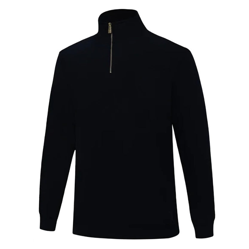 Black long-sleeve shirt with a quarter zip on a white background