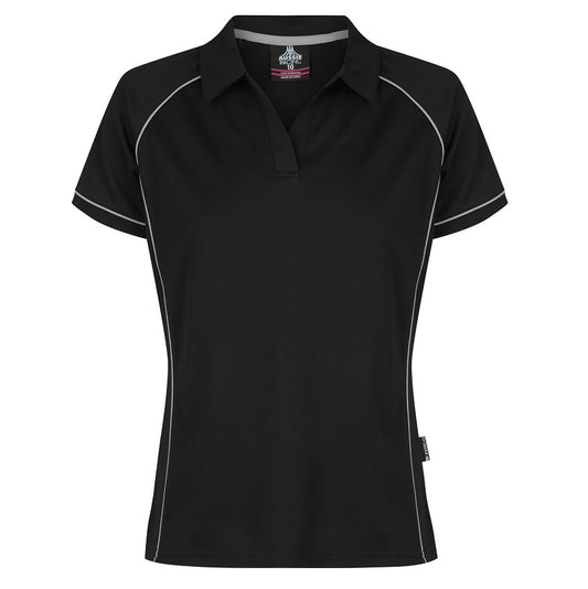 Aussie Pacific N2310 Endeavour Ladies Polo Black/Silver