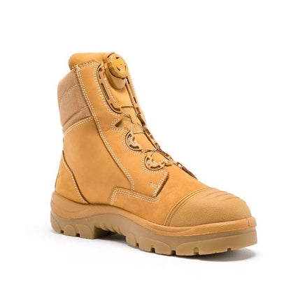 Tan boot with a white background