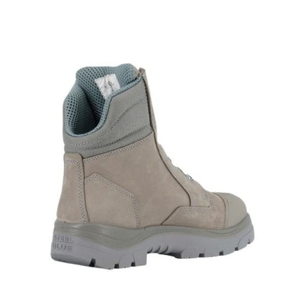 Grey work boot with gray sole on a white background