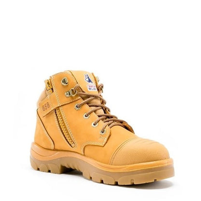 Yellow work boot on a white background