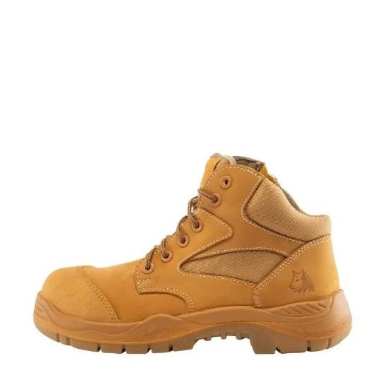 Yellow work boot on a white background