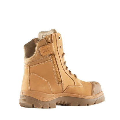 Tan boot with brand logo on a white background