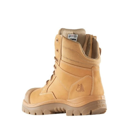Tan boot with brand logo on a white background