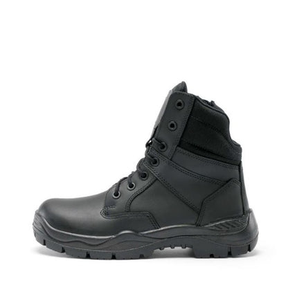 Black tactical boot on a white background