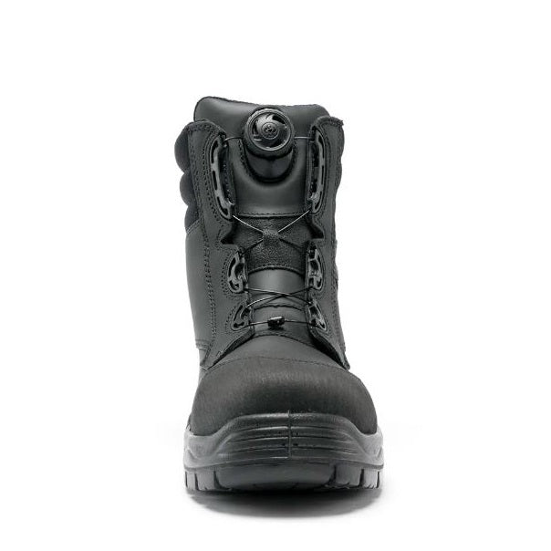 Black tactical boot on a white background