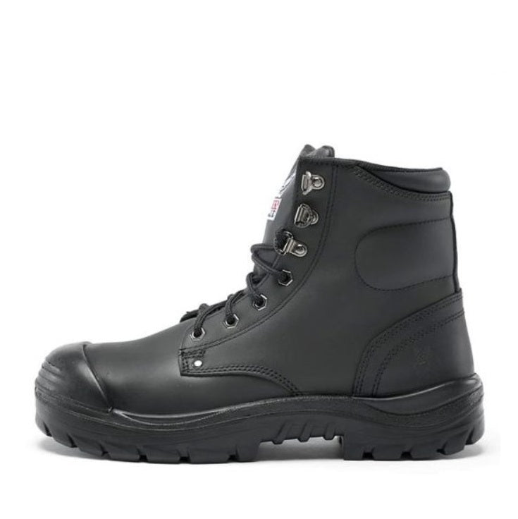 Black high-top boot on a white background