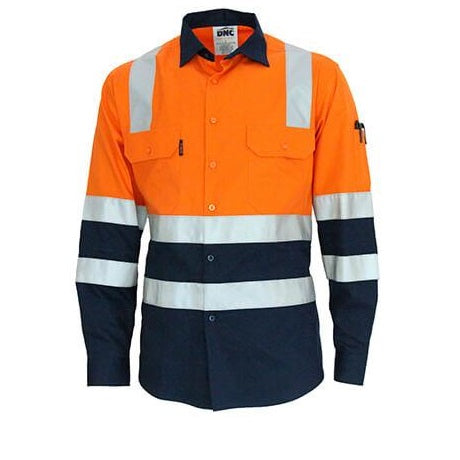 DNC 3547 HiVis 2-Tone Lightweight Cotton Bio-Motion X-Back Long Sleeve with CSR Tape