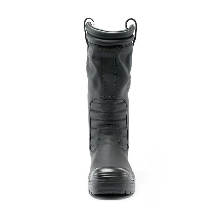 Black rubber boot on a white background