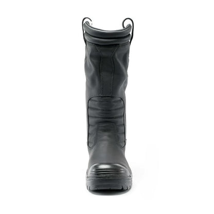 Black rubber boot on a white background