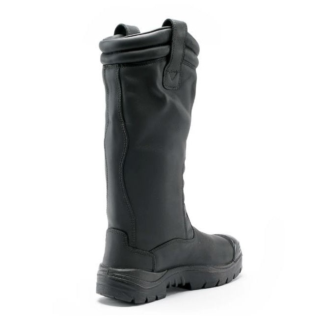 Black rubber boot on a white background