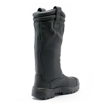 Black rubber boot on a white background