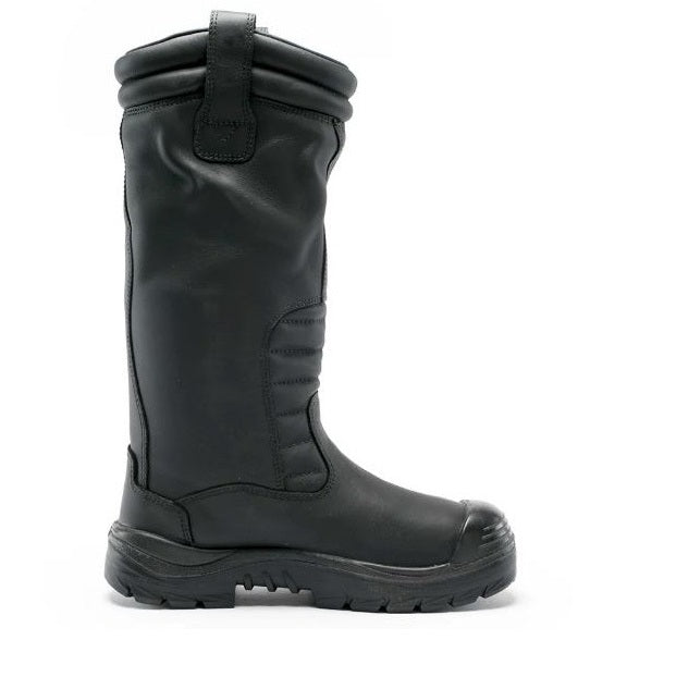 Black rubber boot on a white background