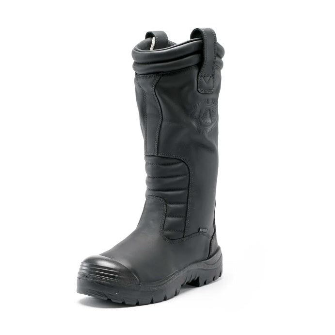 Black rubber boot on a white background