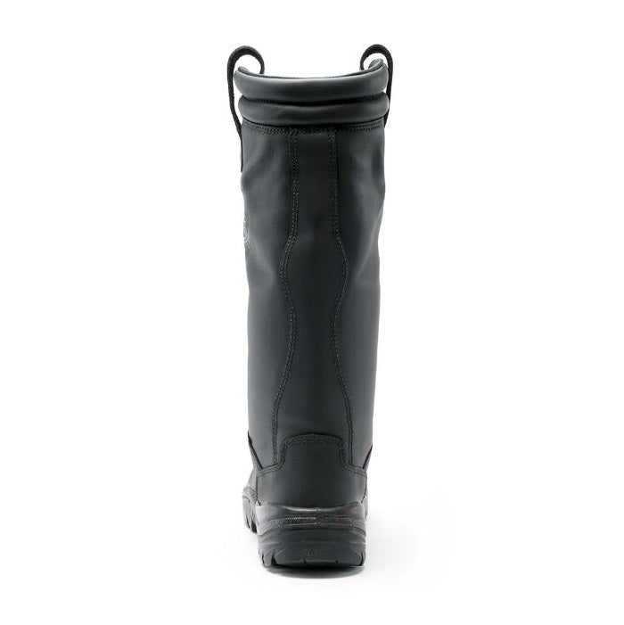 Black rubber boot on a white background