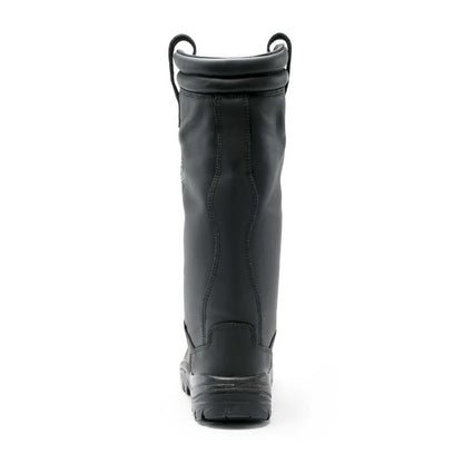 Black rubber boot on a white background