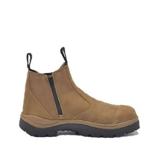Tan brown zip sided Wide Load 390TZN Soft Toe Elastic Sided Boots + Zip Non Safety Boots