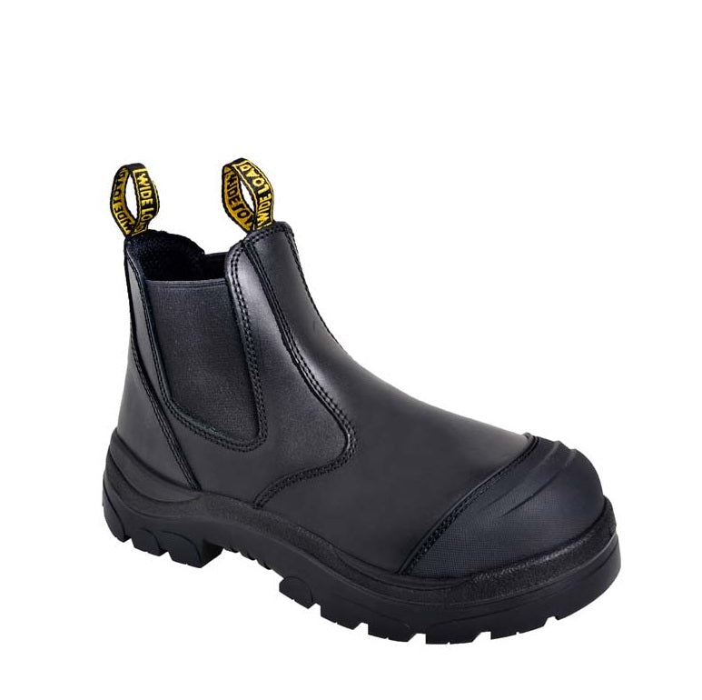 Black scuff cap pull on Wide Load 490BPO Black Elastic Sided Safety Boots