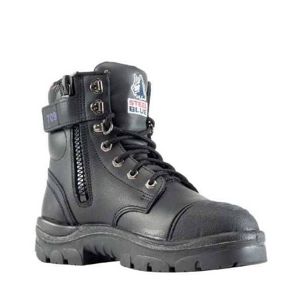 Steel Blue 512709 Argyle Zip Ladies Scuff Cap safety boots - Women's zip side work boots in colour black with purple accents