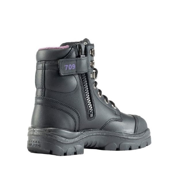 Black boot with zipper on a white background
