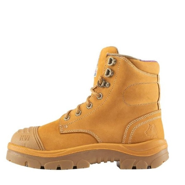 Yellow work boot on a white background