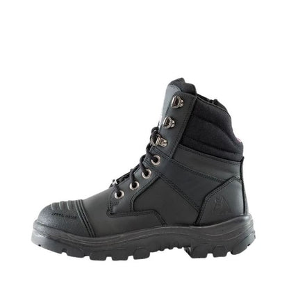 Black tactical boot on a white background