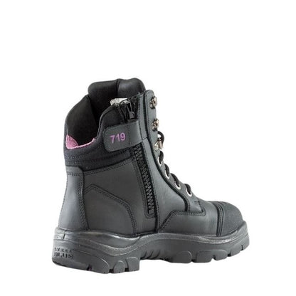Black boot with visible brand number 719 on a white background