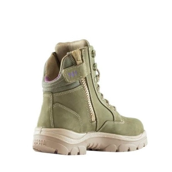 Green hiking boot on a white background