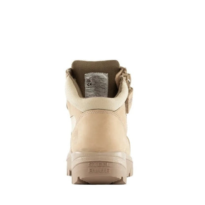 Beige boot with a visible brand logo on a white background
