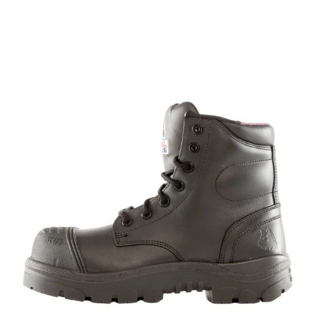 Gray work boot on a white background