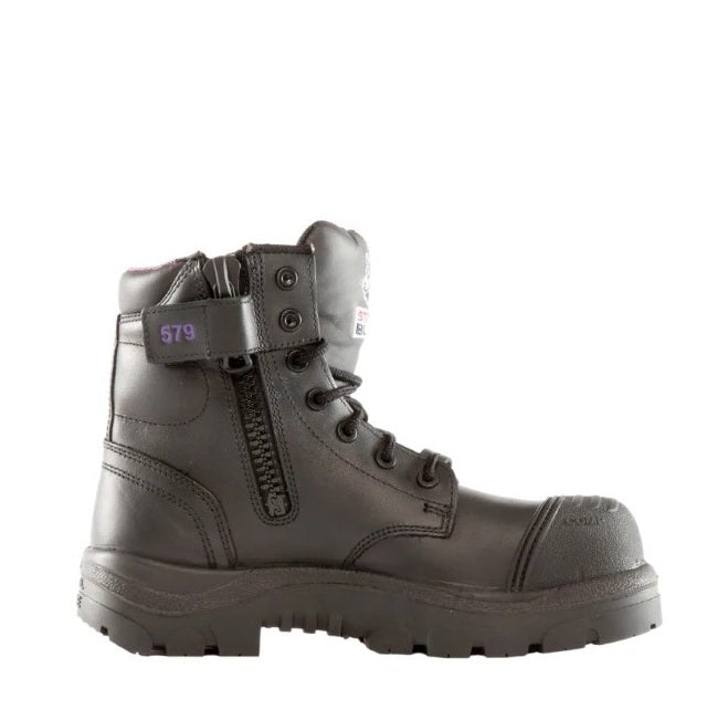 518579 Steel Blue women's zip up safety boots in black colour