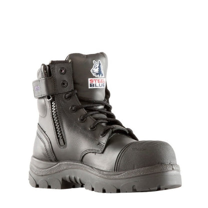 518579 Steel Blue ladies zip up safety boots with composite toe in black colour