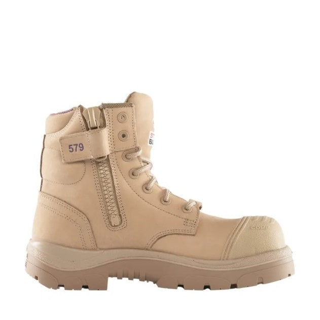 Steel Blue Women's sand colour safety composite toe boots with zip up side