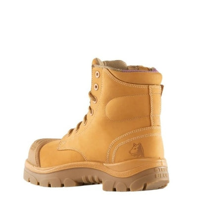 Yellow work boot on a white background
