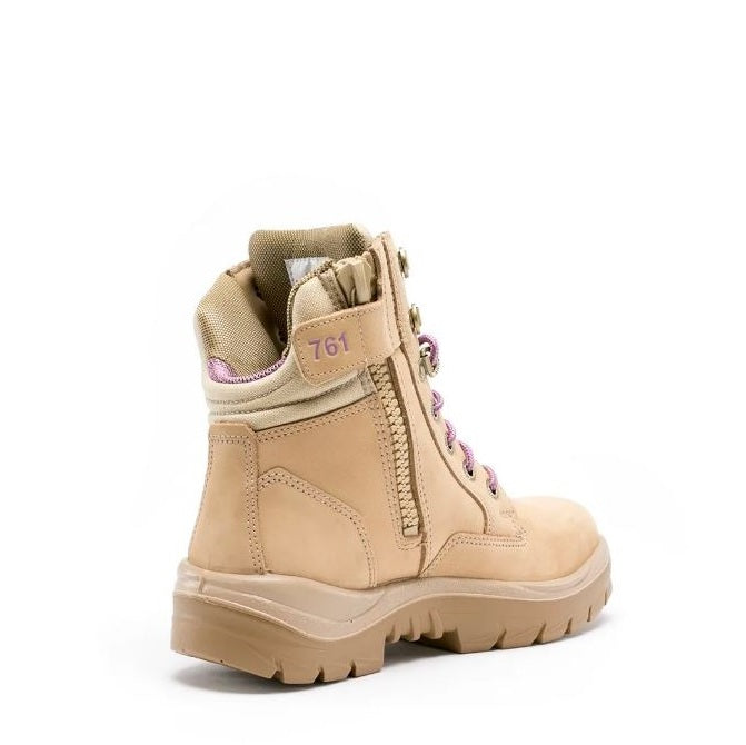 Beige boot with a visible brand number on a white background