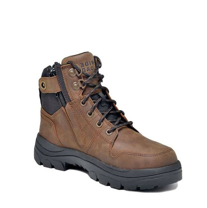 Brown zip sided Wide Load 590CZN 6 Inch Soft Toe Zip/ Lace Up Non Safety Boots