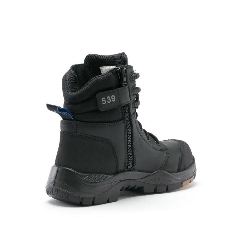 Black winter boot with visible brand name on a white background