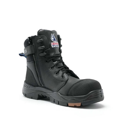 Green boot with black sole on a white background