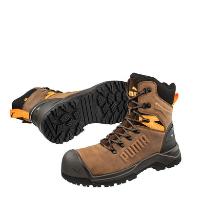 Brown and black zip sided scuff cap Mining Puma 632727 Iron HD 8″ Brown Safety Boots