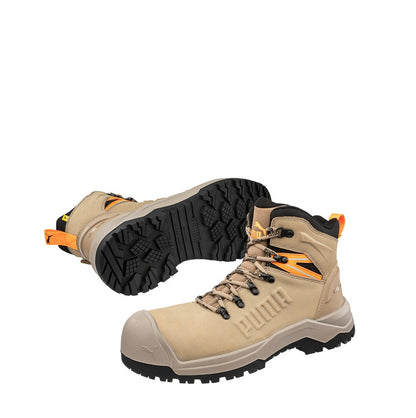Stone coloured zip sided heavy duty lightweight Puma 632757 Iron HD Mid Stone Safety Boot