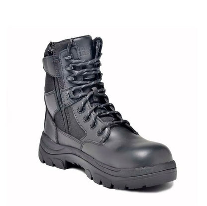 Black zip sided Wide Load 790BZC 8 Inch Soft Toe Zip/ Lace Up Safety Boots