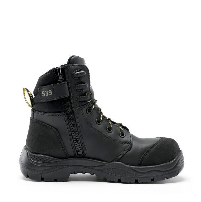 Black tactical boot with visible brand number on a white background