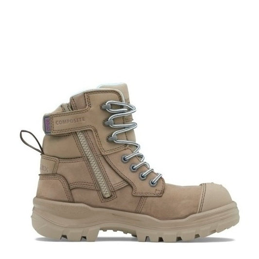 Stone coloured zip sided airport friendly Blundstone 8863 Womens Rotoflex Safety Boots